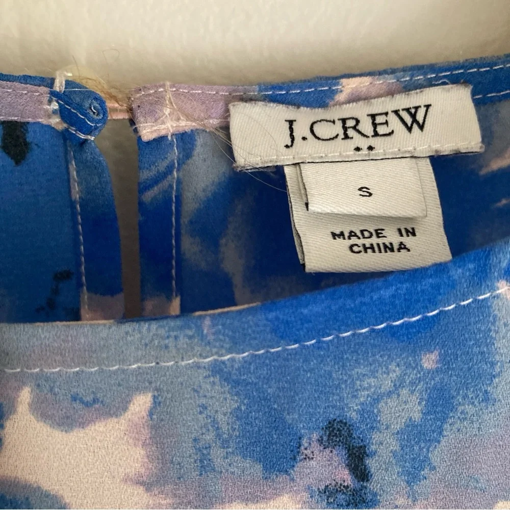 J. Crew Blue & White Floral Peplum Sleeve Blouse